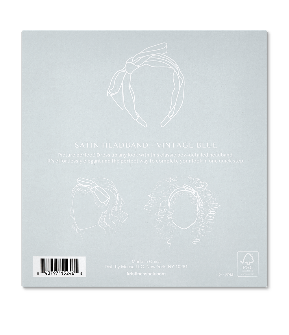 satin headband in vintage blue back of box image