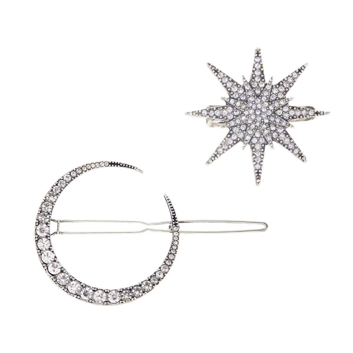 New! Anthropologie Ophelia Star and Moon Hair Pins (2010) NWOT Crystal Moon Hair Clip, Gift for Her, Boho Quartz Pin  main image 2