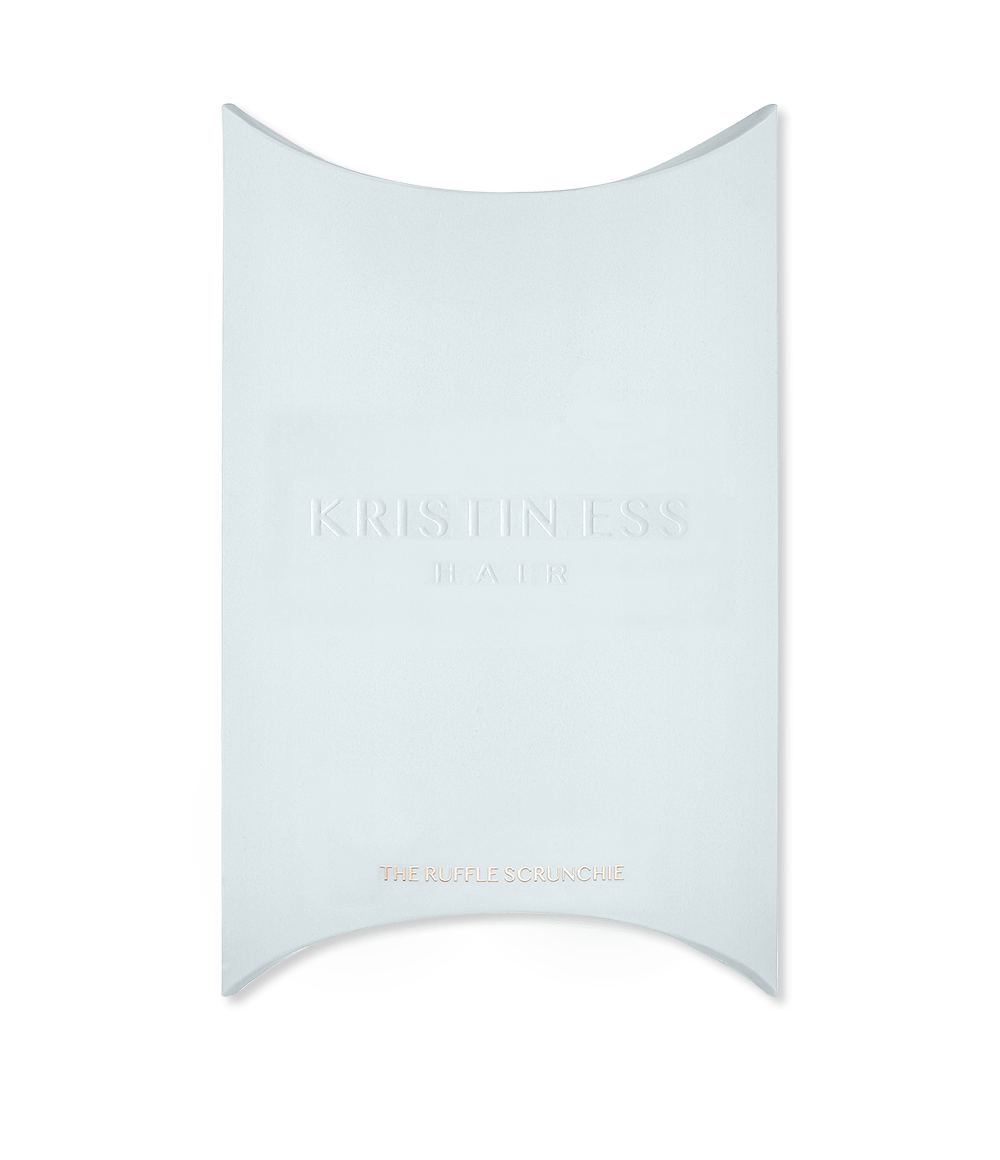 The Ruffle Scrunchie Image in White front of box