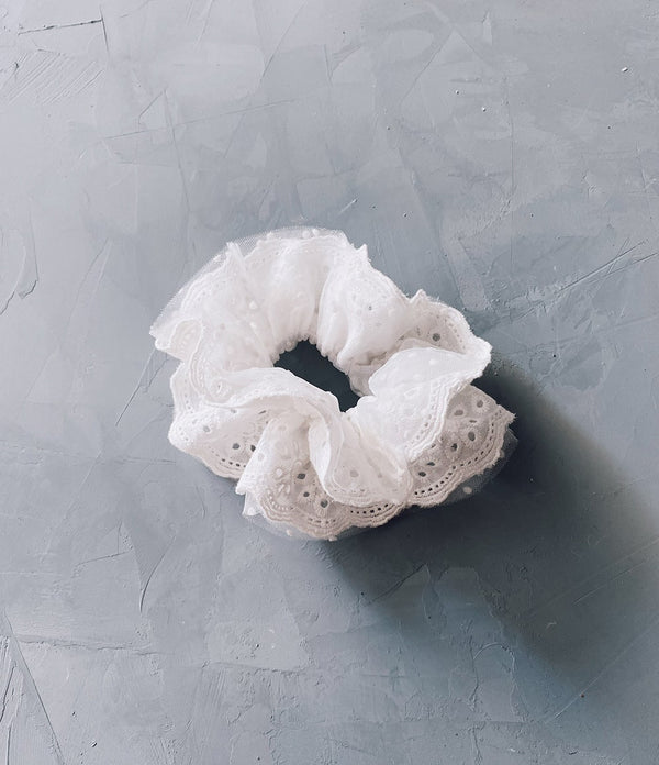 Upcycled Oversized Frilly Lace Scrunchie – By Megan Crosby
